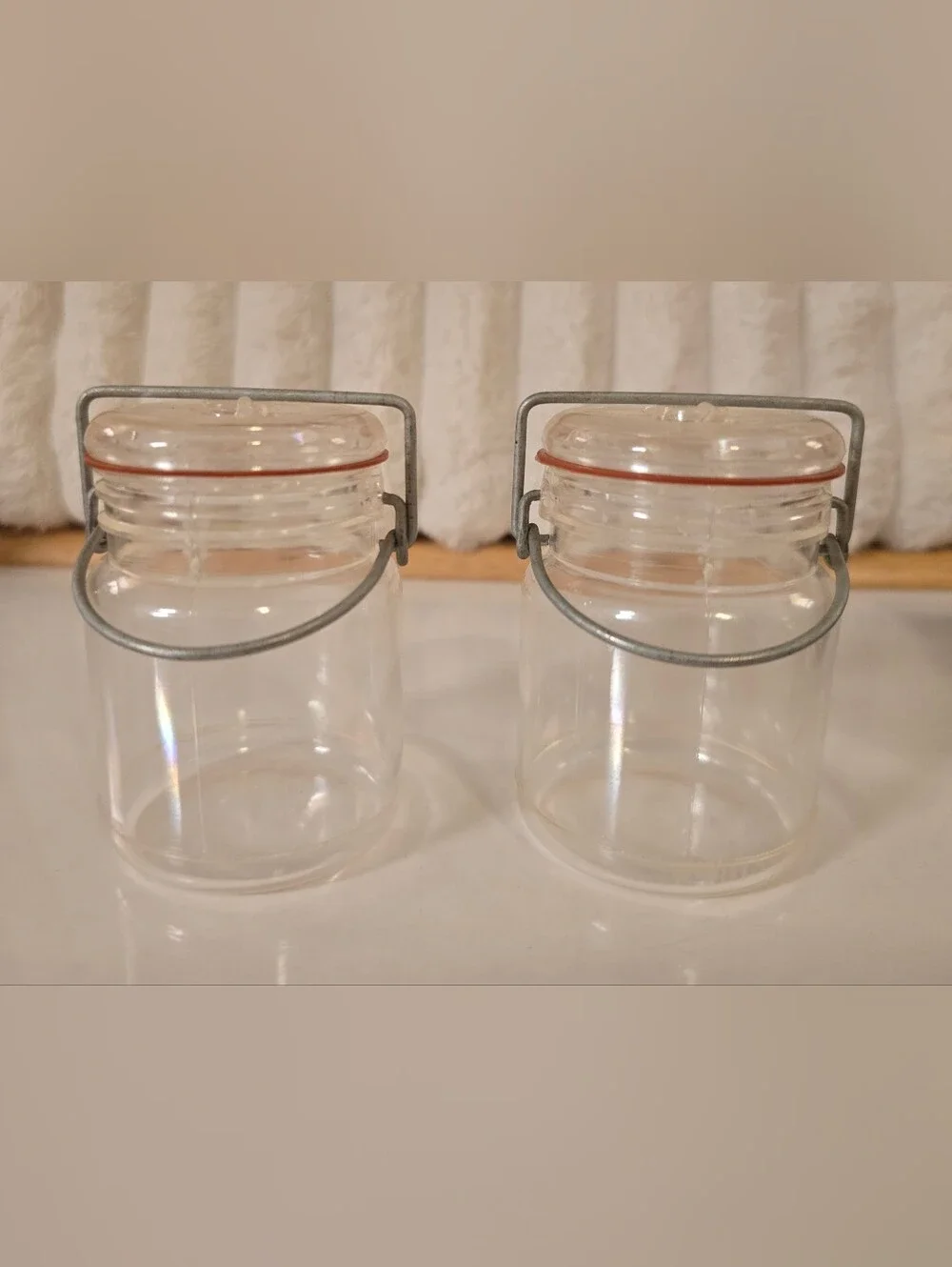 Vintage 1974 JSNY Mason Jar Salt & Pepper Shakers with Wagon Caddy Set